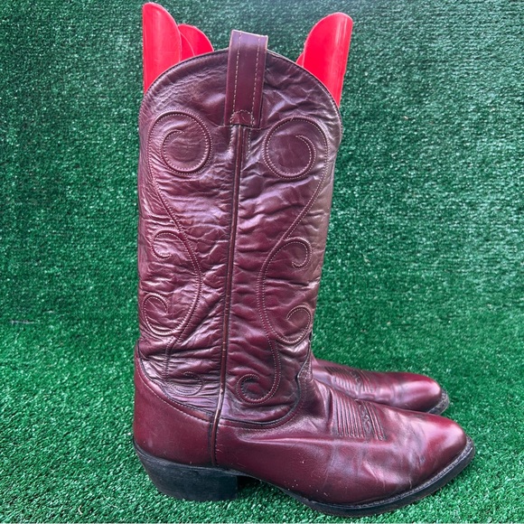 Rare VTG Tony Lama Western Cowboy Boots 6606 Vero Cuoio Red BurgundyUSA8.5EE